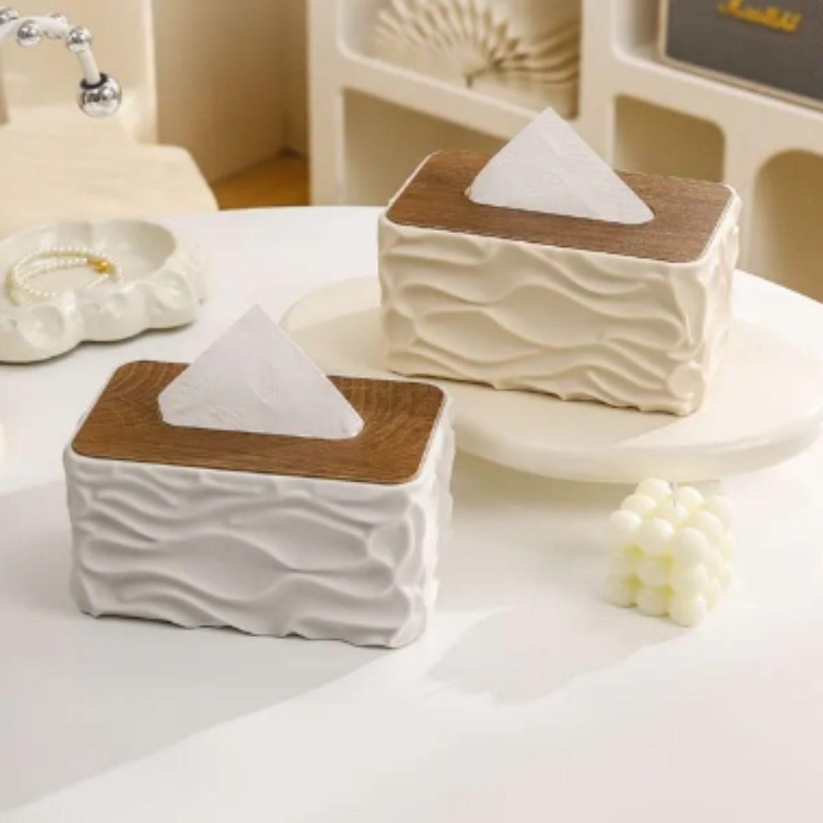 Decorative Wavey Tissue Box Cover With Napkin Serviette Holder