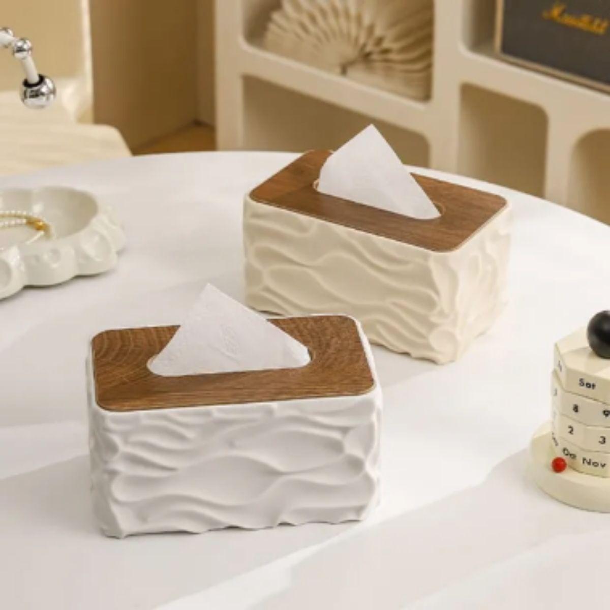 Decorative Wavey Tissue Box Cover With Napkin Serviette Holder