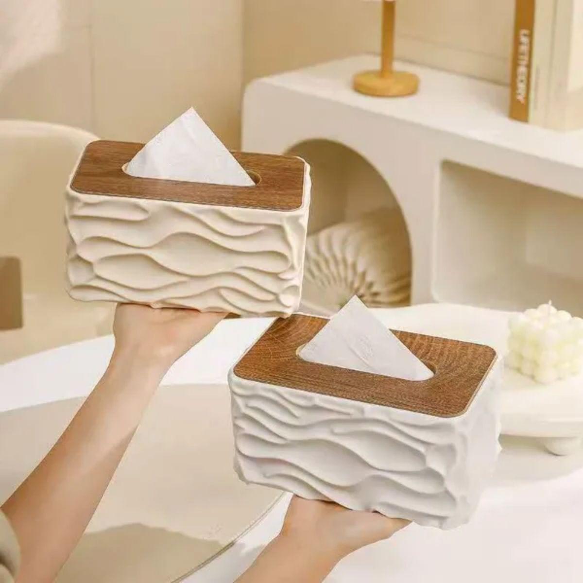 Decorative Wavey Tissue Box Cover With Napkin Serviette Holder