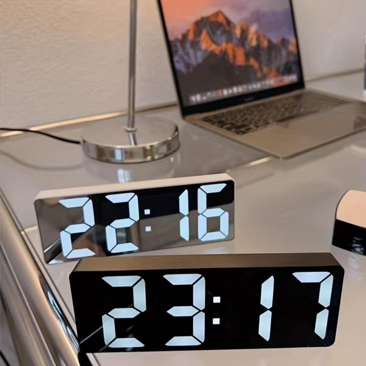 Digital Bedside Alarm Clock With Mirrored Screen And USB Charging Function