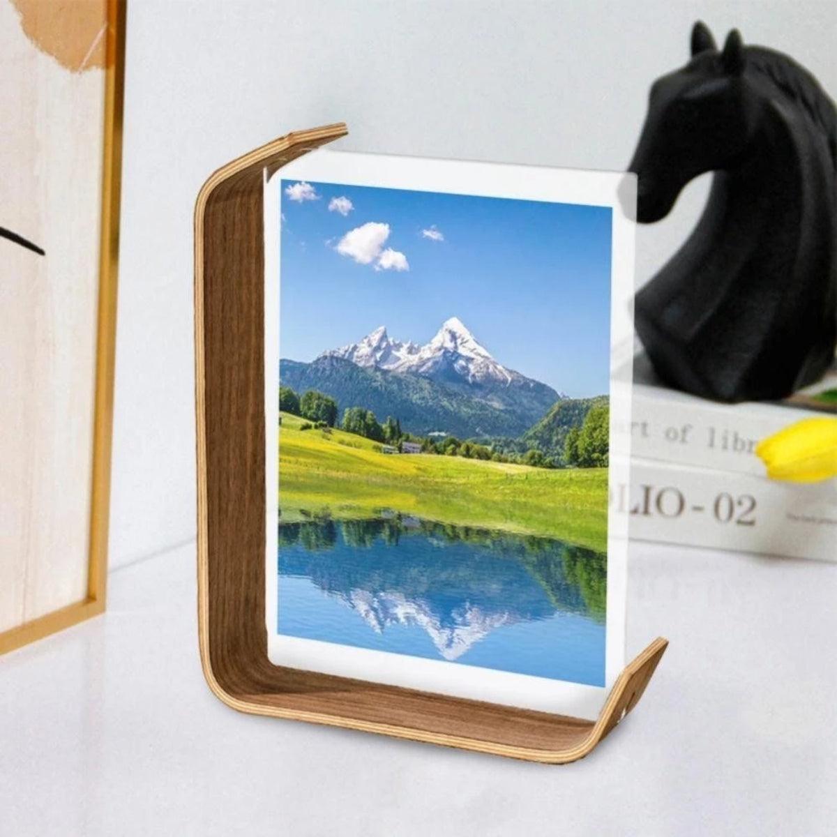 Double Sided Picture Frame For Tabletop Display With Curved Modern Design