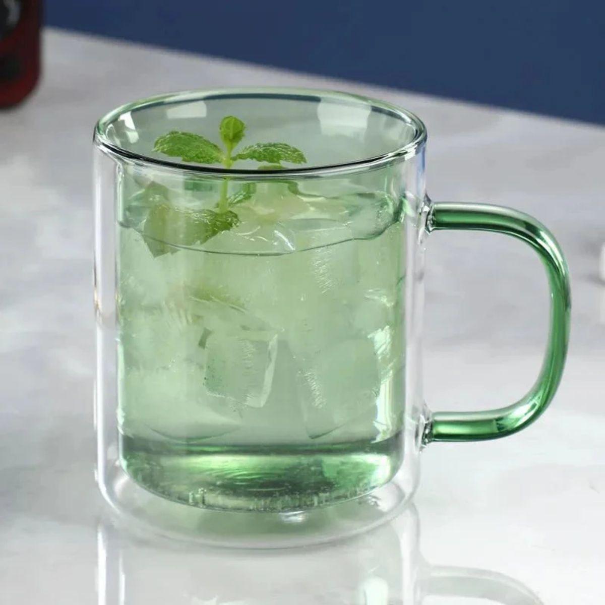 Double Wall Glass Coffee Mug With Insulated Design