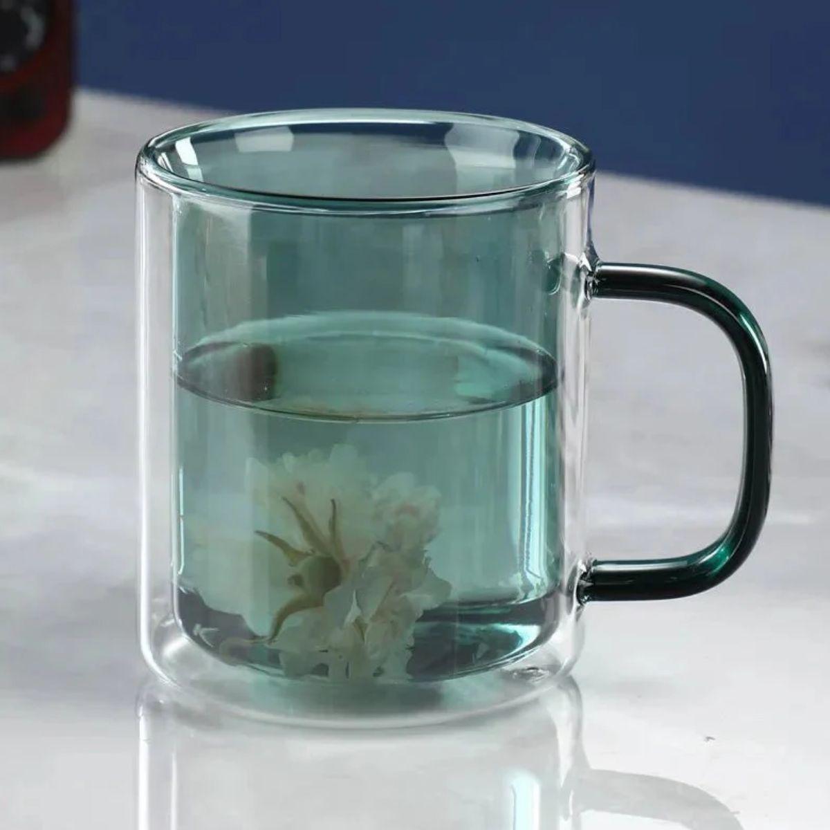 Double Wall Glass Coffee Mug With Insulated Design