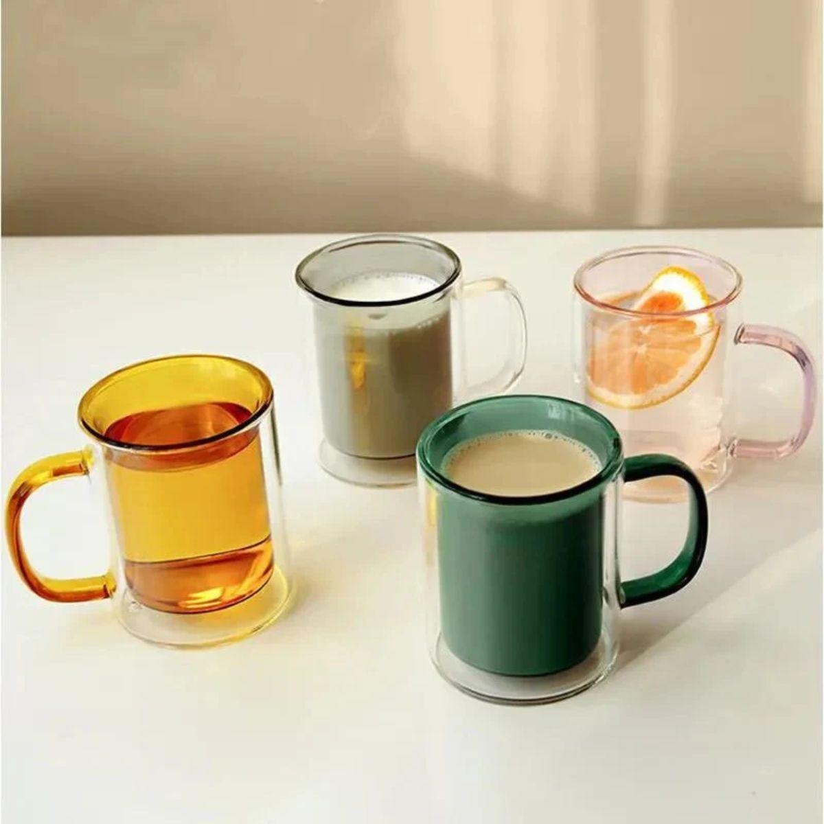 Double Wall Glass Coffee Mug With Insulated Design