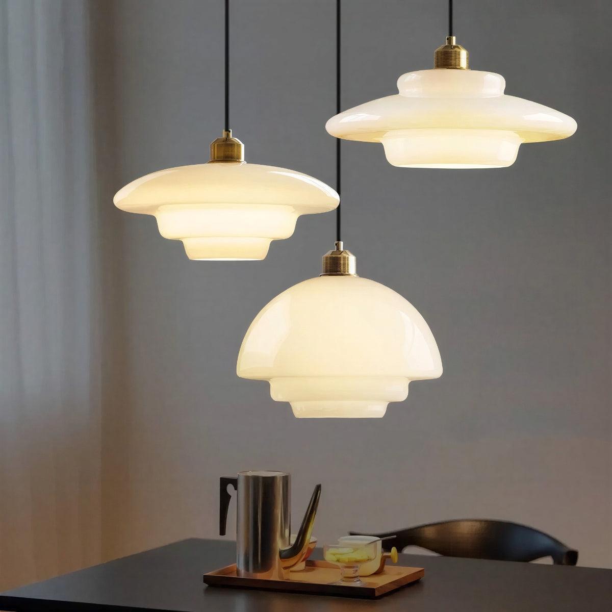 Elegant Beige Pendant Ceiling Light With Mid Century Tiered Shade