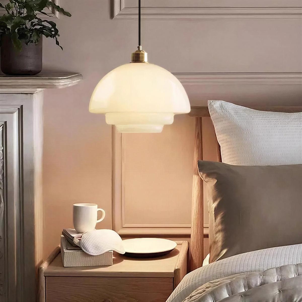 Elegant Beige Pendant Ceiling Light With Mid Century Tiered Shade