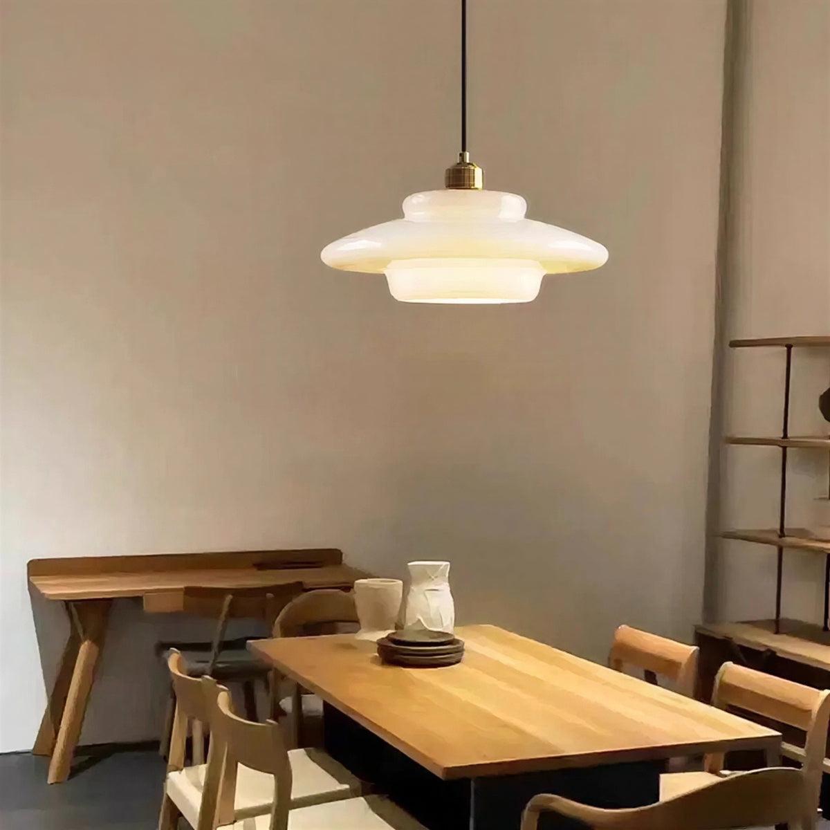 Elegant Beige Pendant Ceiling Light With Mid Century Tiered Shade