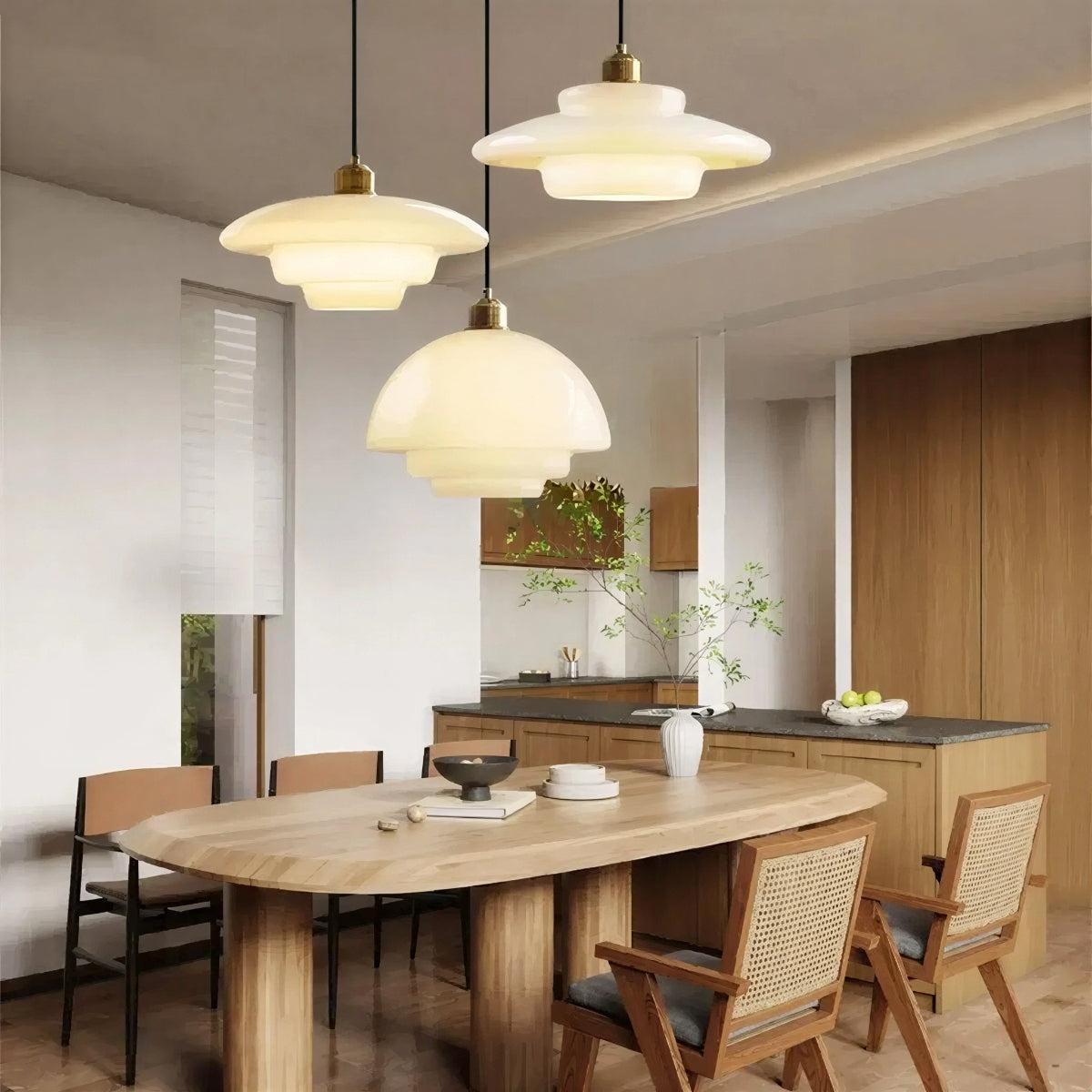 Elegant Beige Pendant Ceiling Light With Mid Century Tiered Shade
