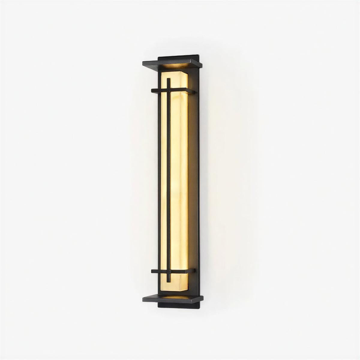 Exterior Alabaster Wall Light With Modern Architectural Vertical Cage Design