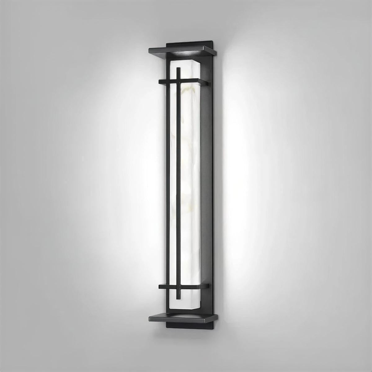 Exterior Alabaster Wall Light With Modern Architectural Vertical Cage Design