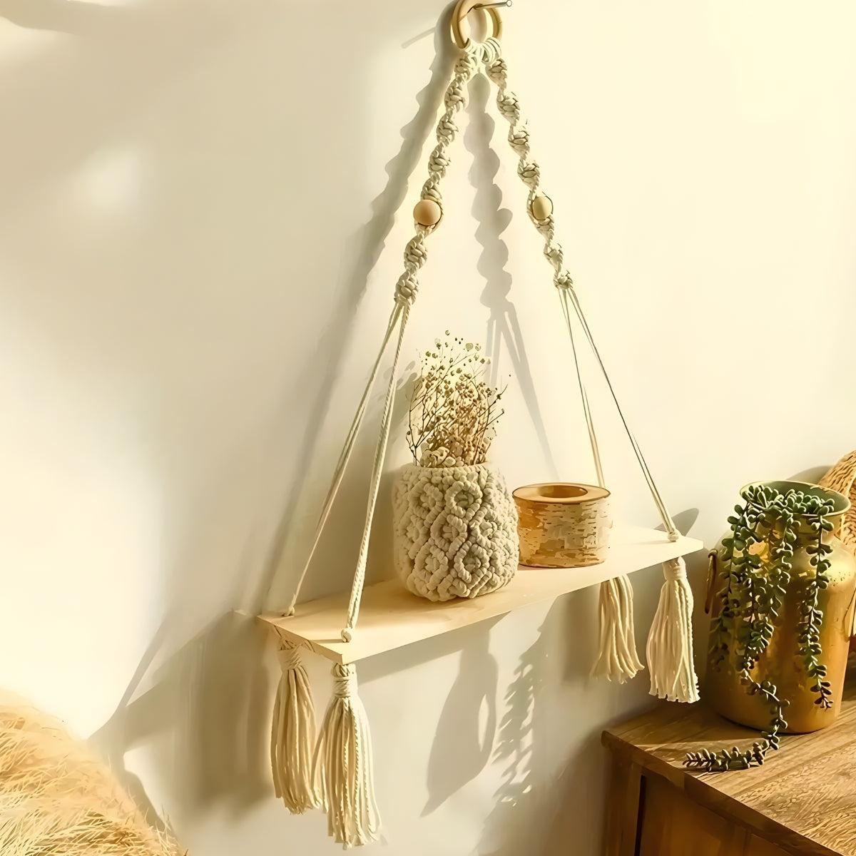 Floating Wall Mounted Shelf With Decorative Boho Design