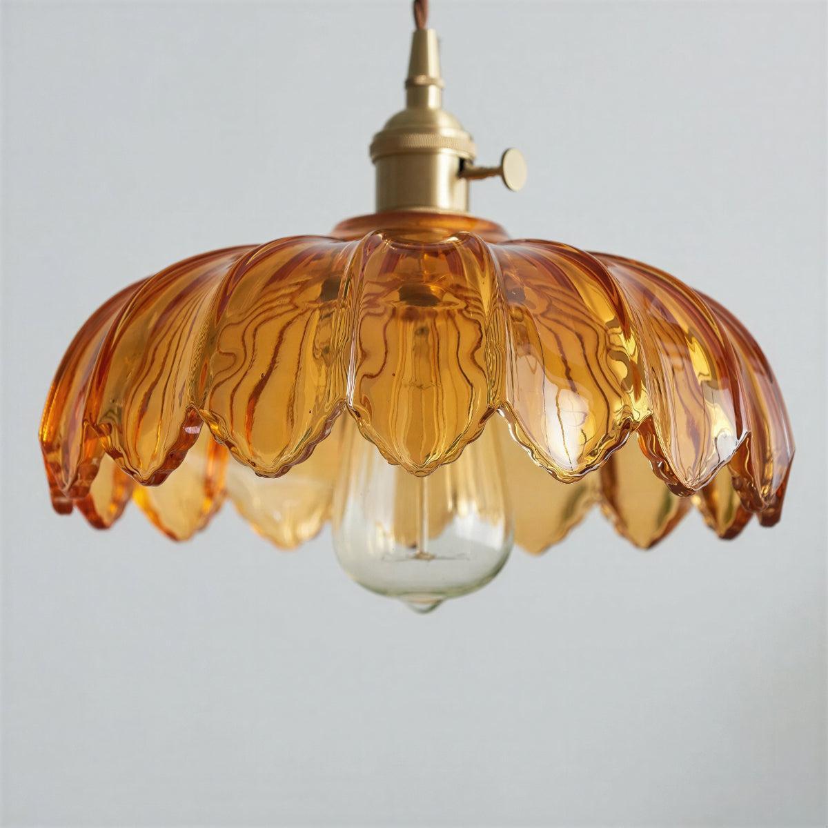 Floral Vintage Glazed Pendant Light With Decorative Scalloped Flower Design
