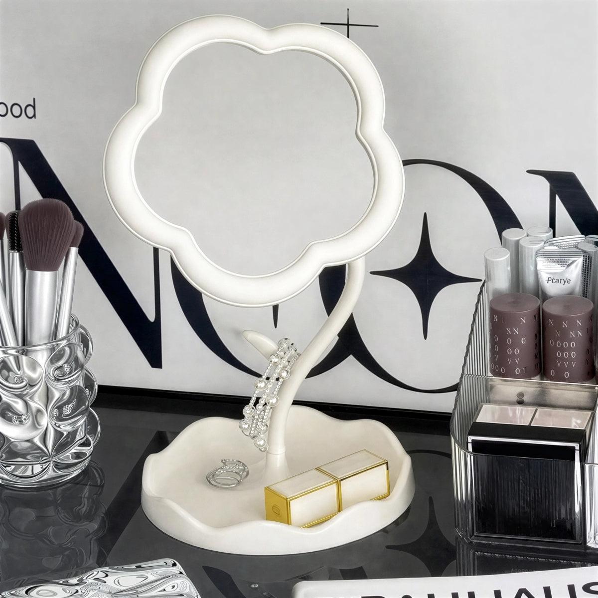 Flower Shaped Dressing Table Makeup Mirror With Integrated Jewellery Storage Tray