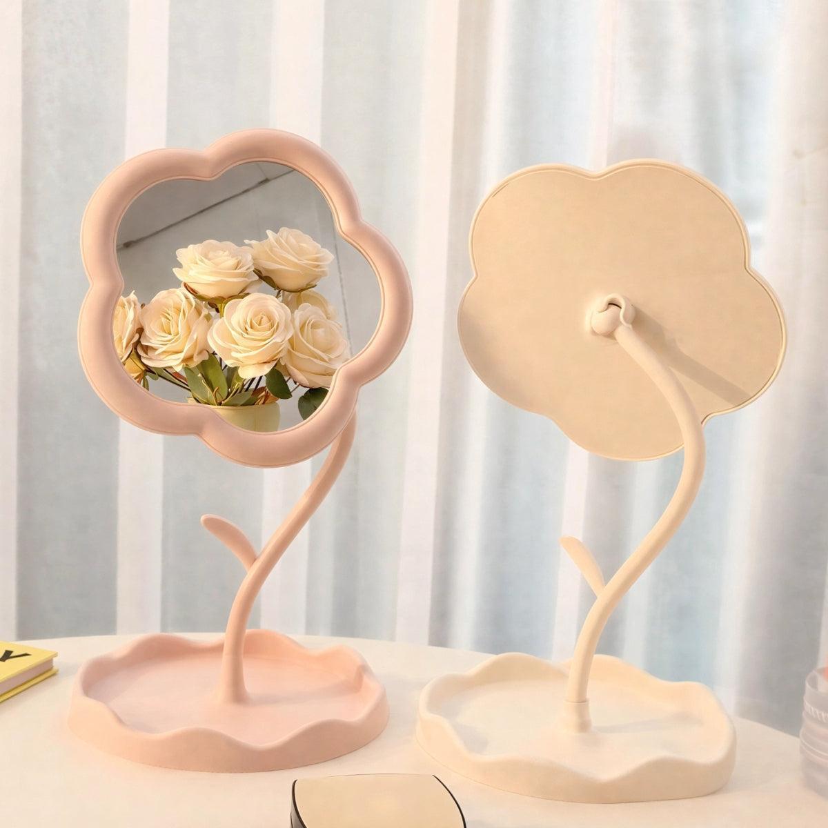Flower Shaped Dressing Table Makeup Mirror With Integrated Jewellery Storage Tray