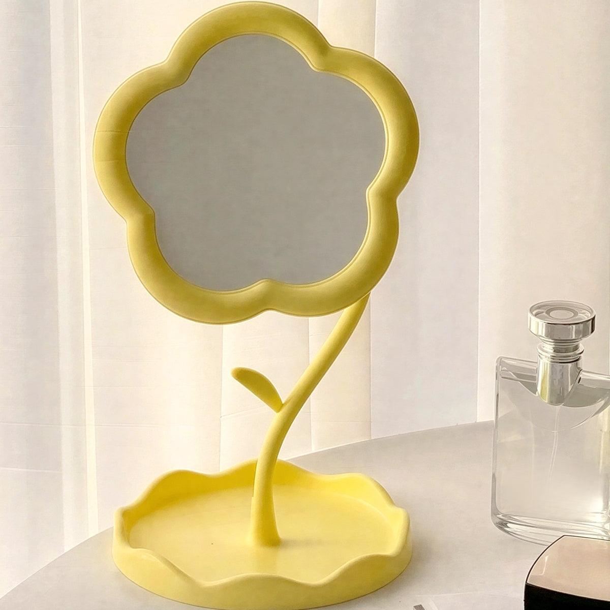 Flower Shaped Dressing Table Makeup Mirror With Integrated Jewellery Storage Tray