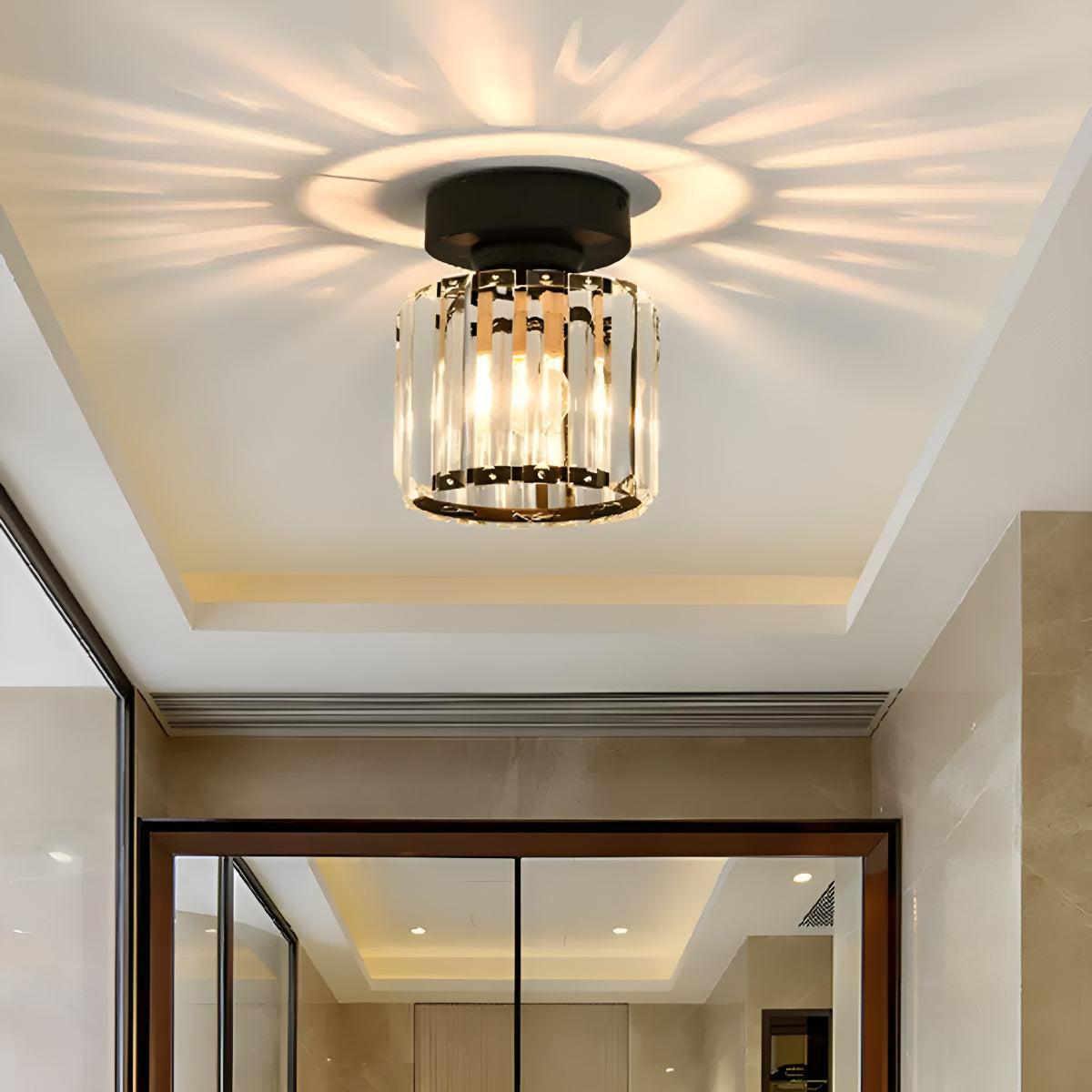 Flush Ceiling Light With Modern Striped Glass Shade