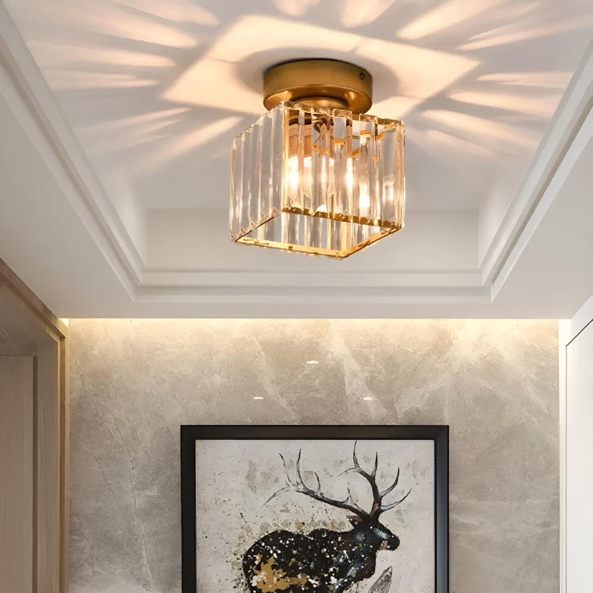 Flush Ceiling Light With Modern Striped Glass Shade