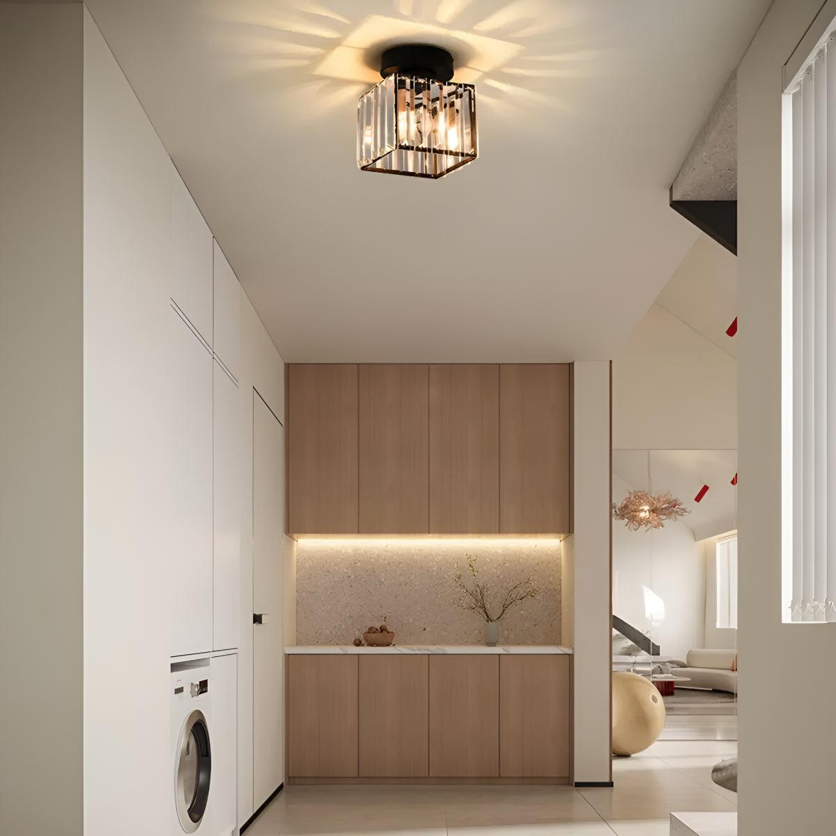 Flush Ceiling Light With Modern Striped Glass Shade