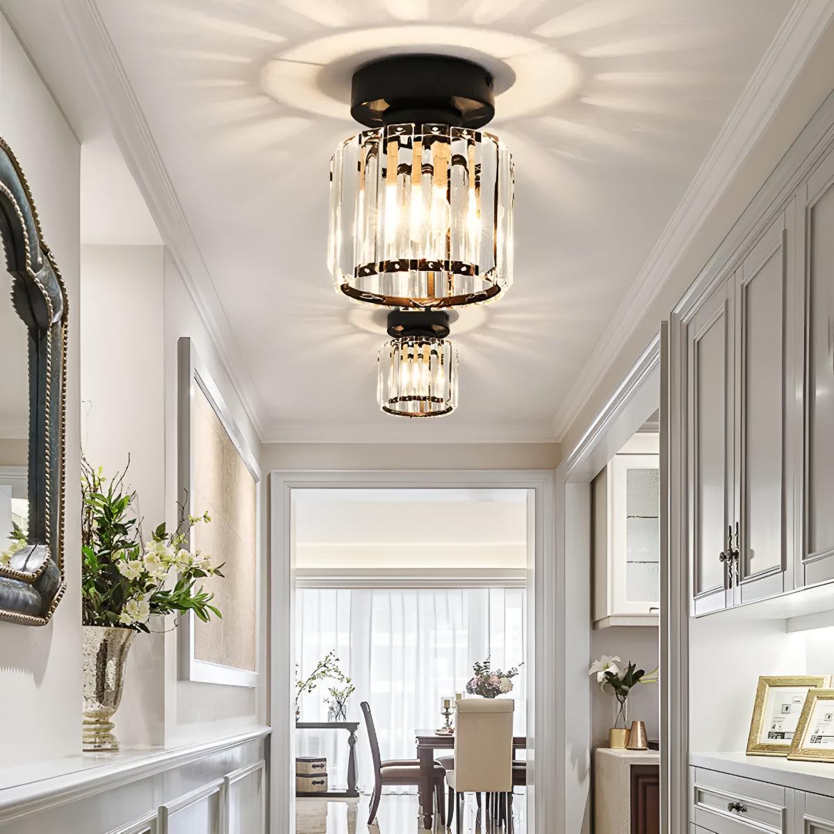 Flush Ceiling Light With Modern Striped Glass Shade