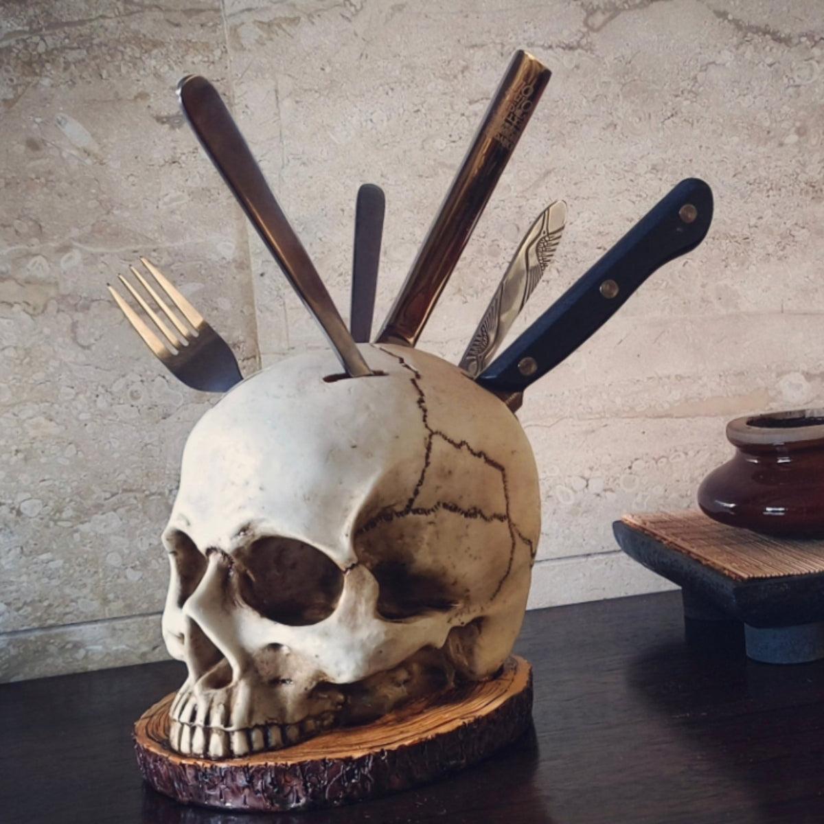 Gothic Skull Kitchen Knife Holder Decor