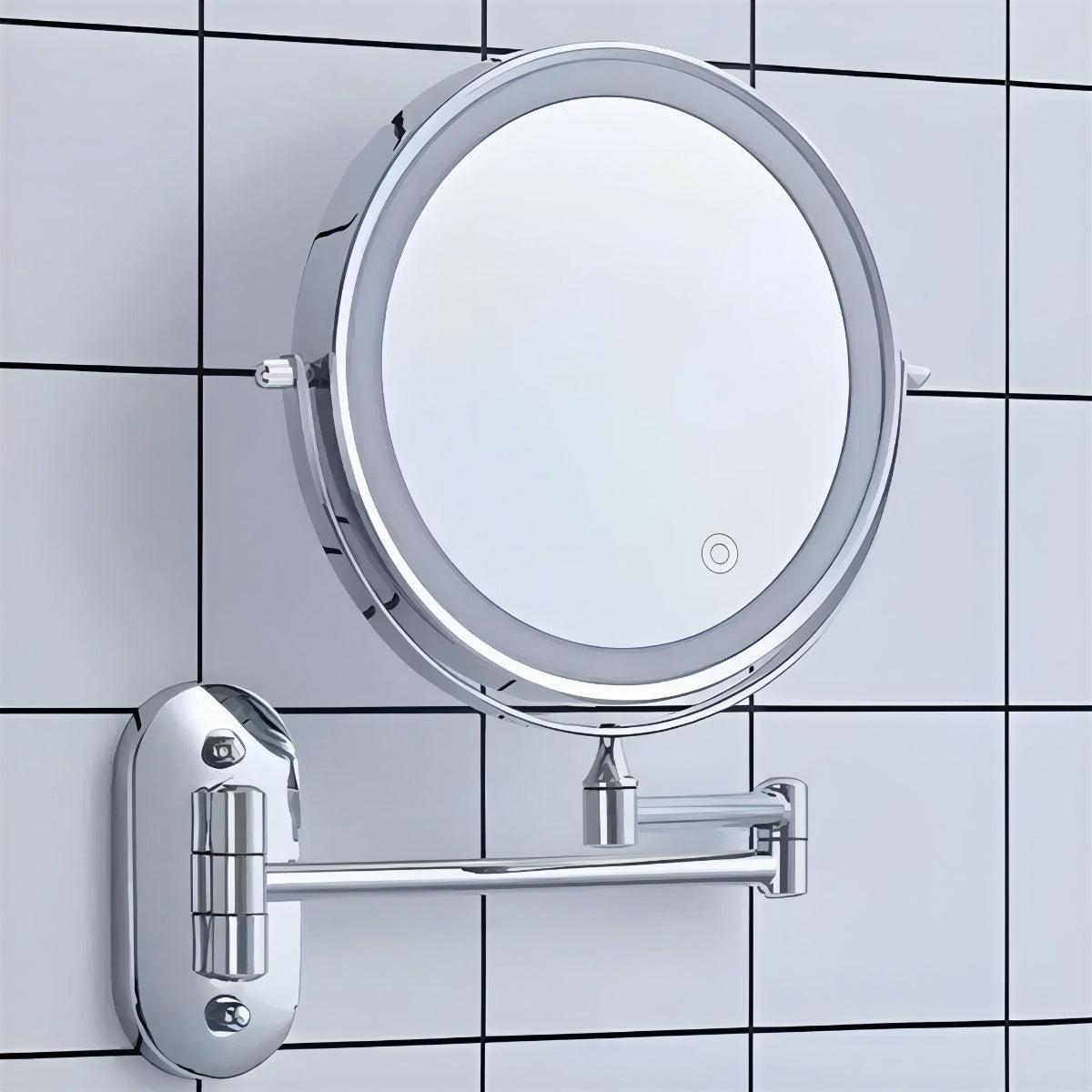 Illuminated Rechargeable Bathroom Mirror With Magnifier And Wall Mounted Arm