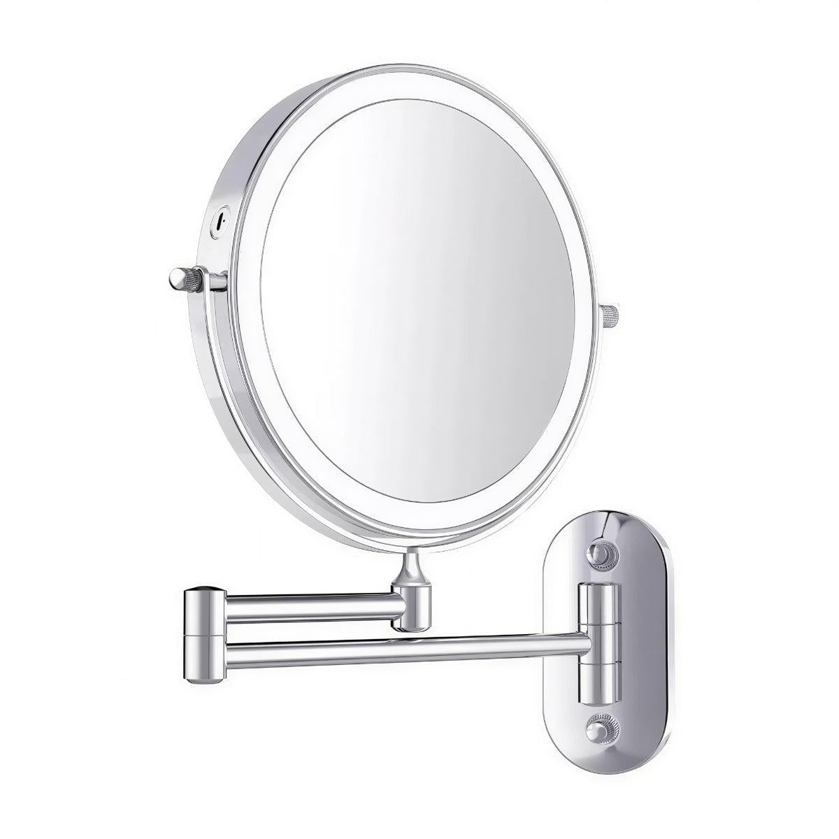Illuminated Rechargeable Bathroom Mirror With Magnifier And Wall Mounted Arm