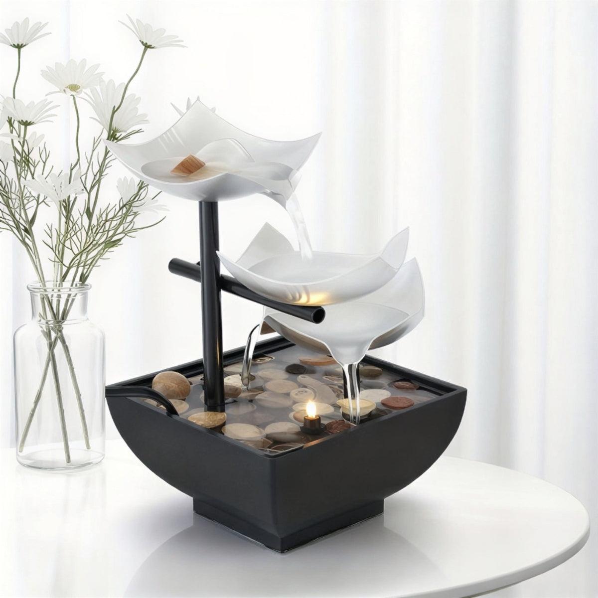 Indoor Multi Tiered Tabletop Waterfall Fountain With LED Lighting And Stones