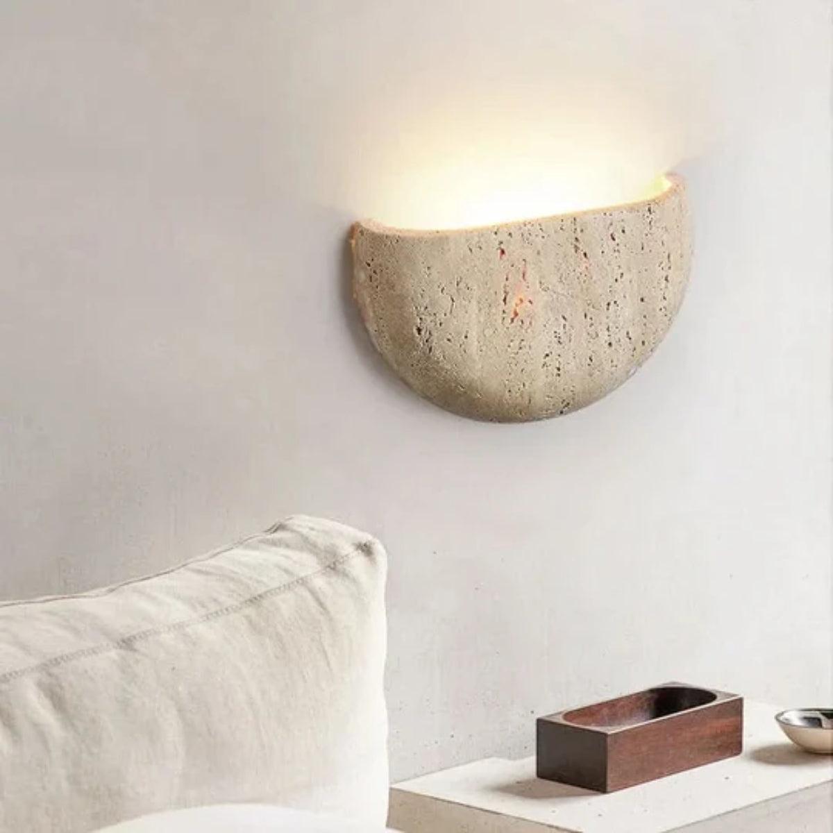 Indoor Wabi Sabi Retro Stone Wall Light With Half Moon Design