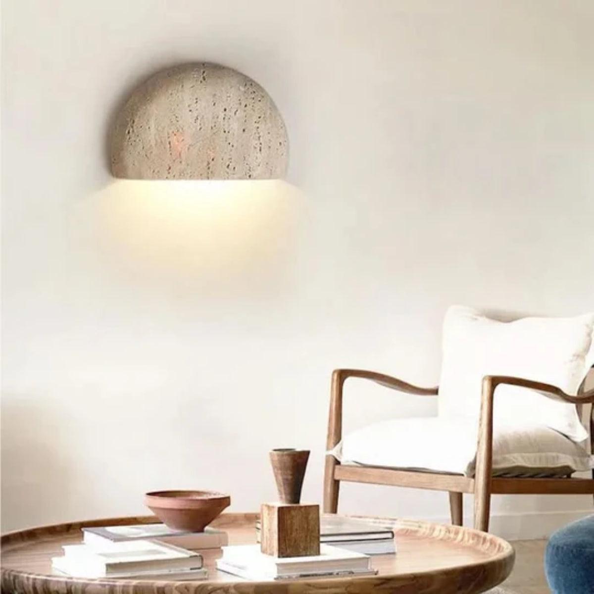 Indoor Wabi Sabi Retro Stone Wall Light With Half Moon Design