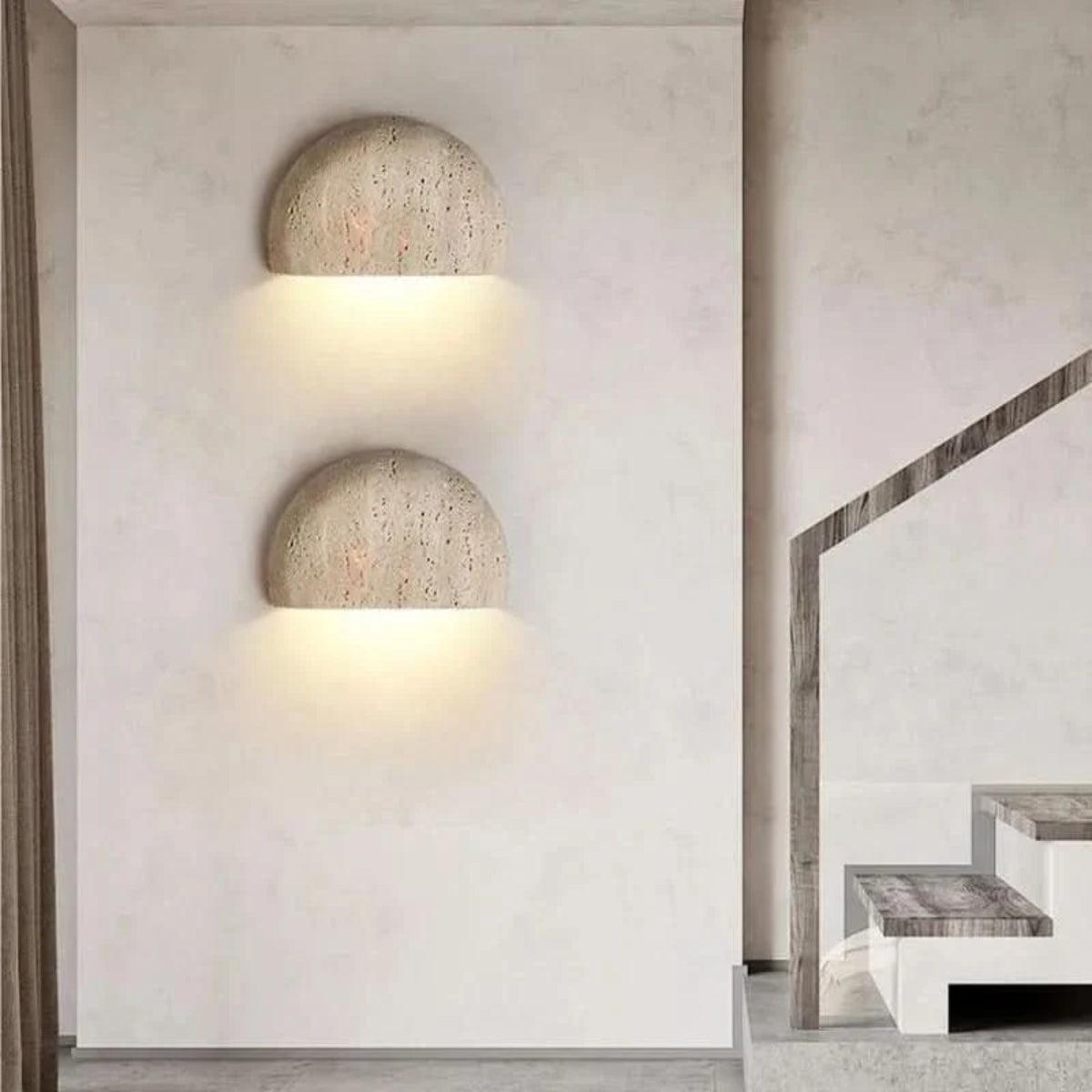 Indoor Wabi Sabi Retro Stone Wall Light With Half Moon Design