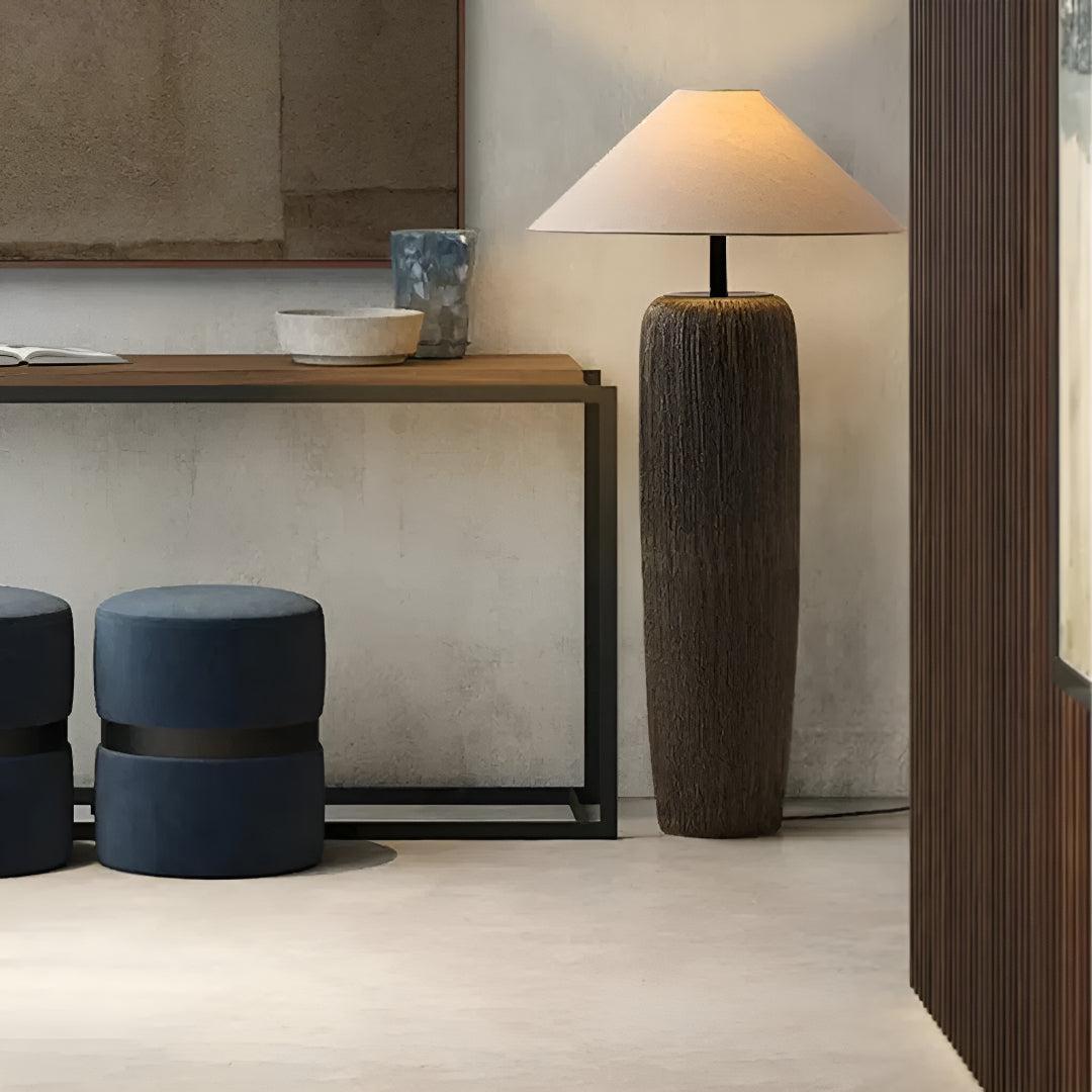 Japanese Pottery Floor Lamp With Fabric Shade For Living Room