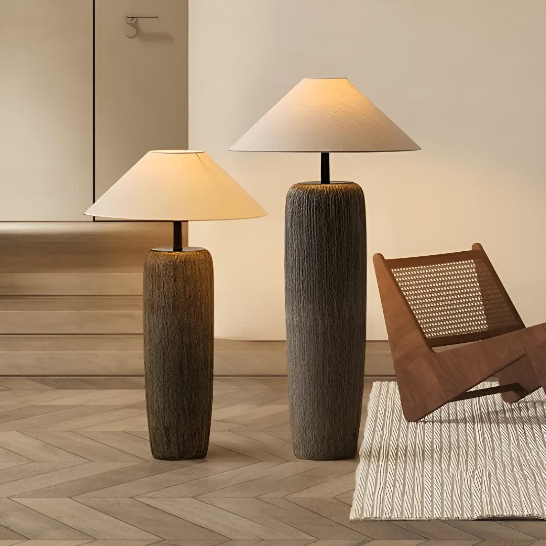 Japanese Pottery Floor Lamp With Fabric Shade For Living Room