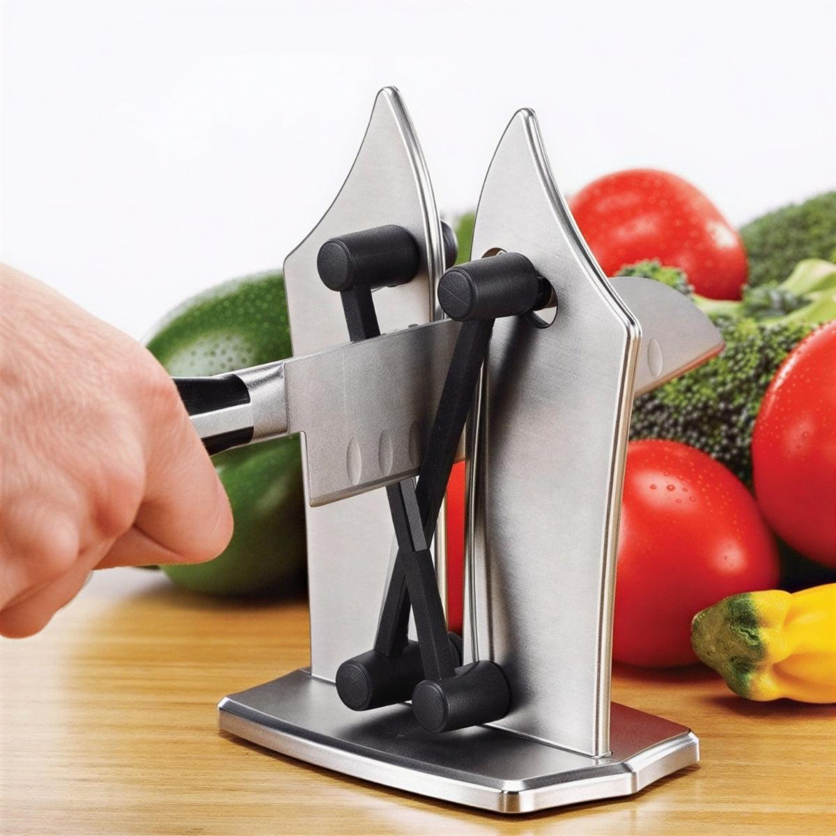 Kitchen Knife Sharpener For Manual Sharpening With Flexible Spring Arms