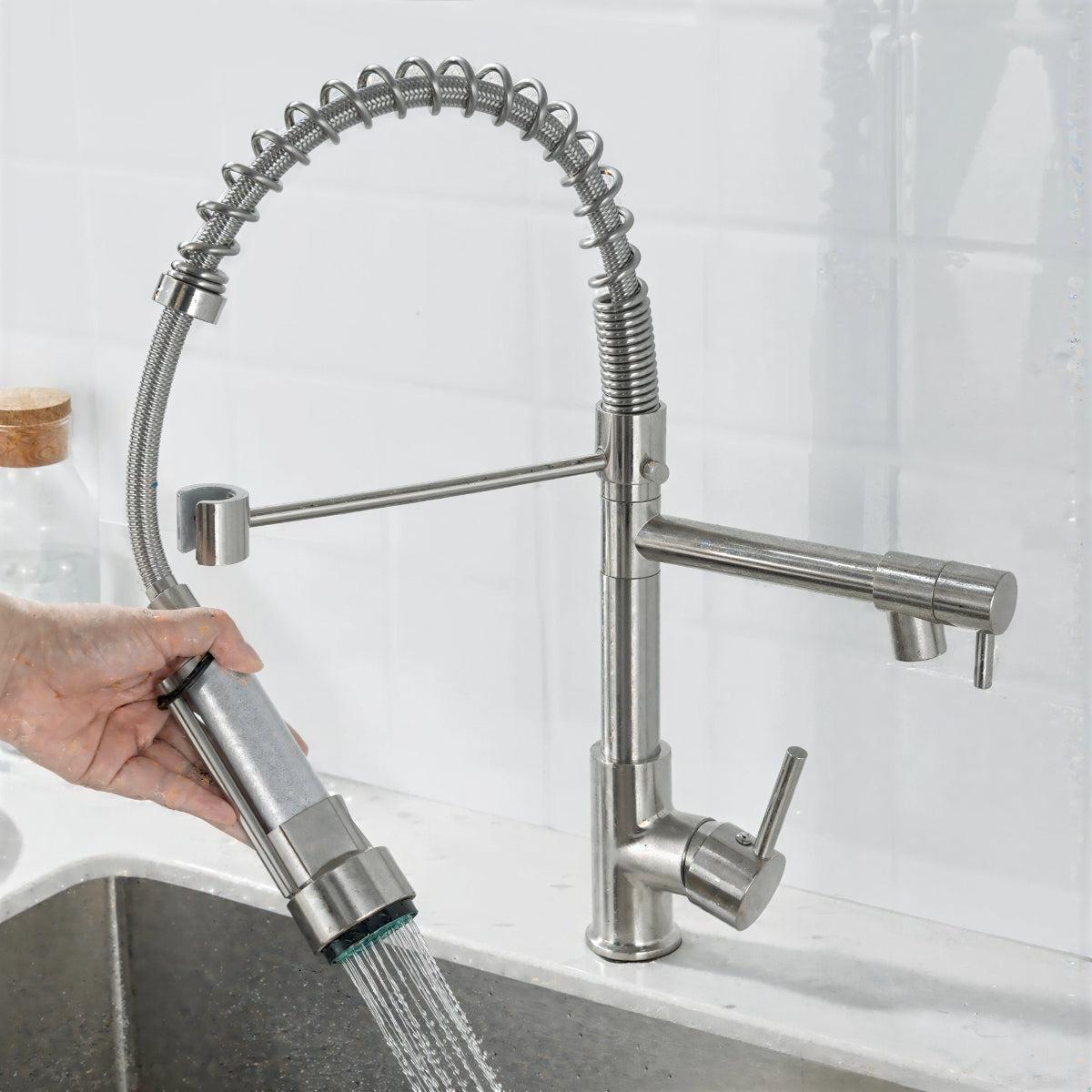 Kitchen Sink Mixer Tap With Independent Dual Outlet Spouts