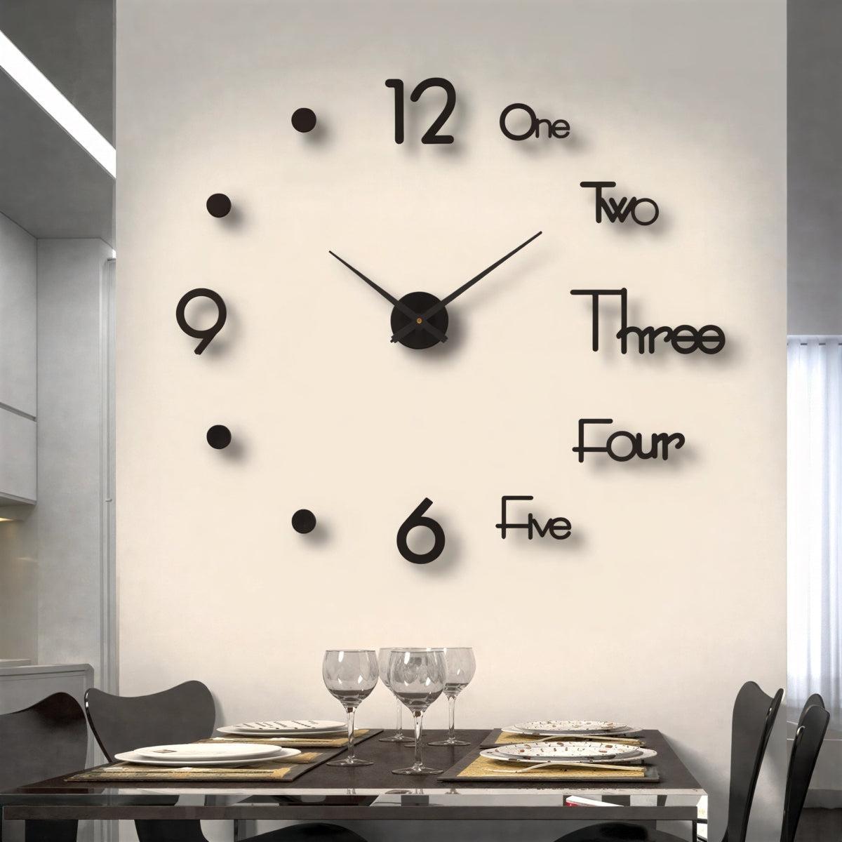 Large Frameless Silent Wall Clock With 3D Numerical Design
