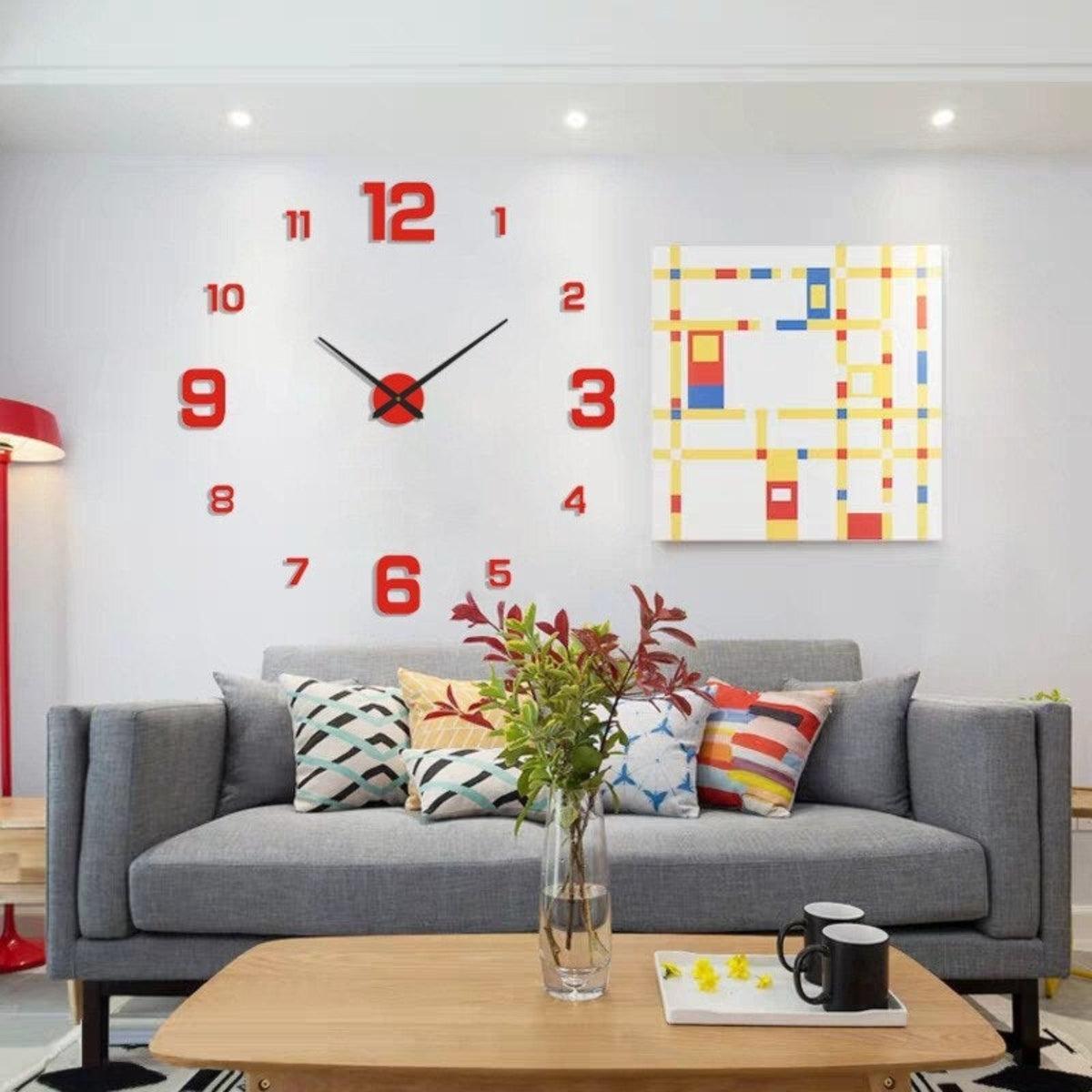 Large Frameless Silent Wall Clock With 3D Numerical Design