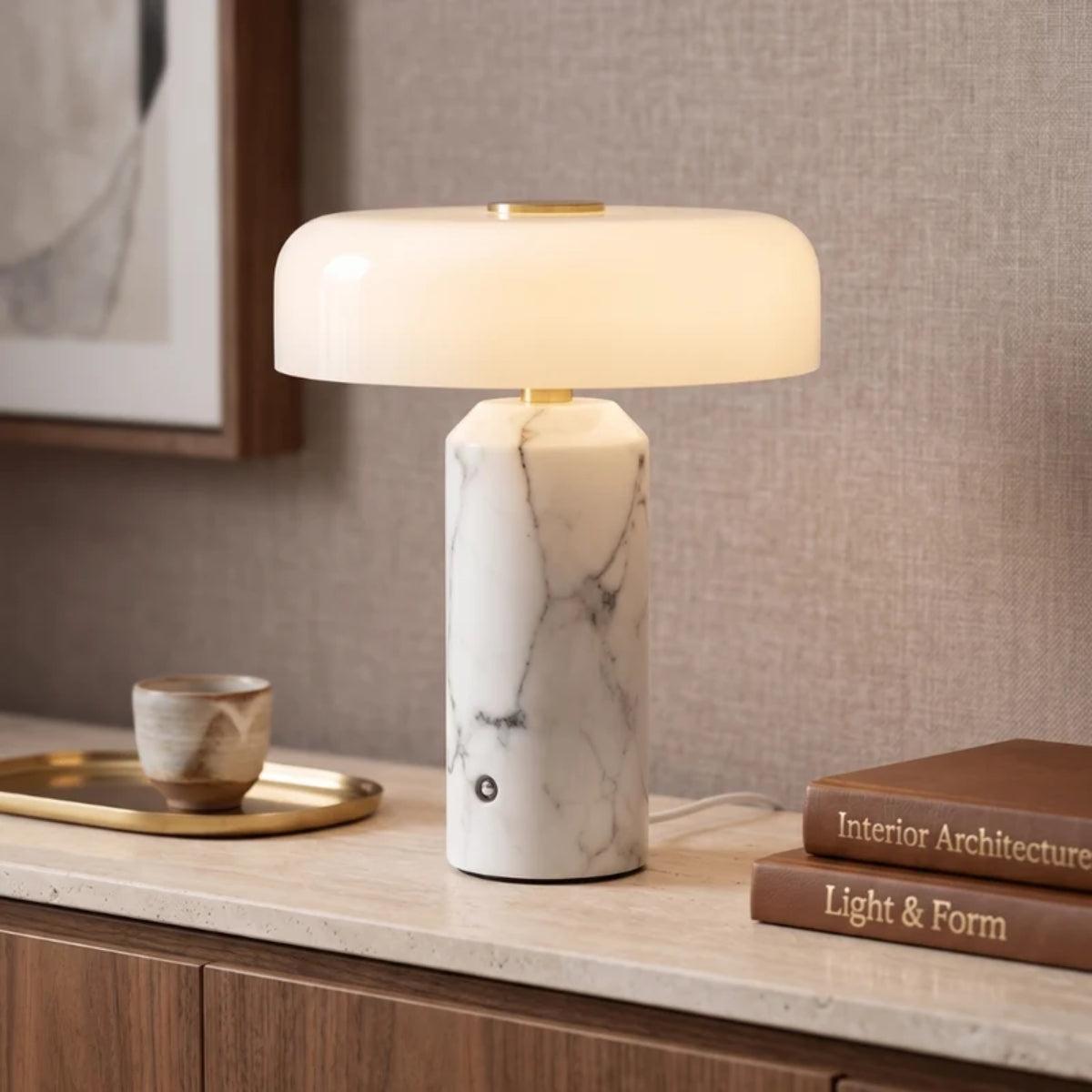Marble Table Lamp With Opal Styled Shade