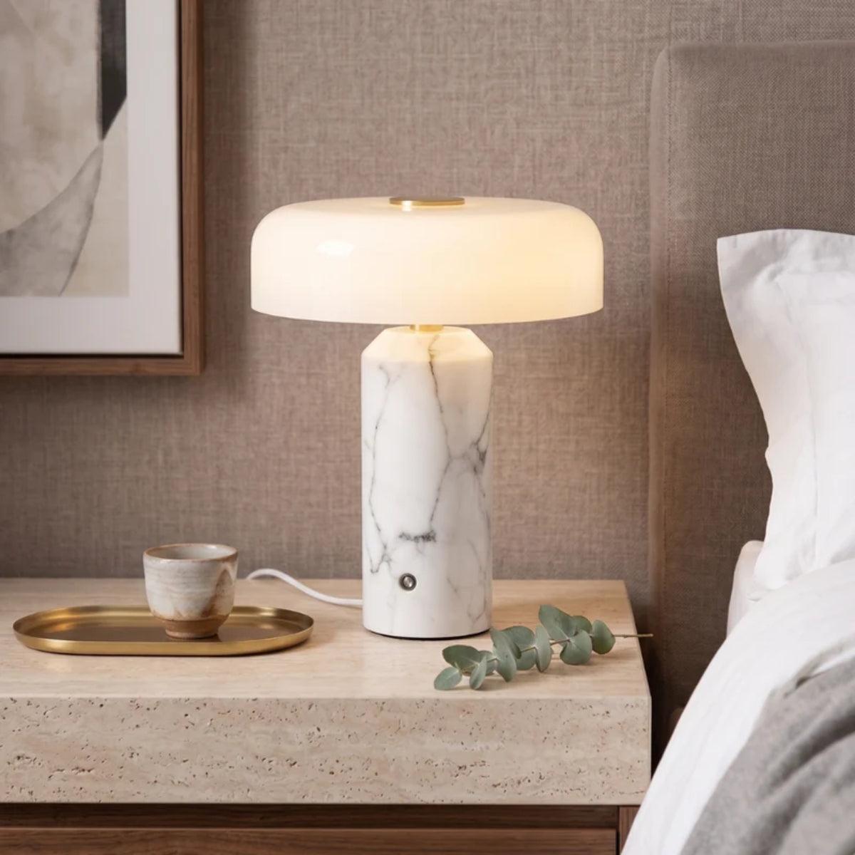 Marble Table Lamp With Opal Styled Shade