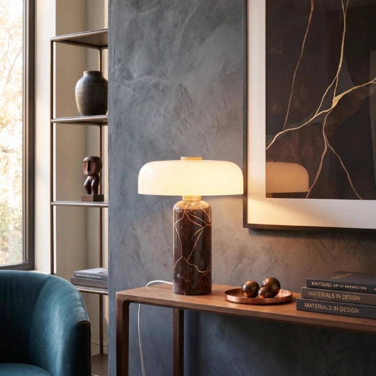 Marble Table Lamp With Opal Styled Shade