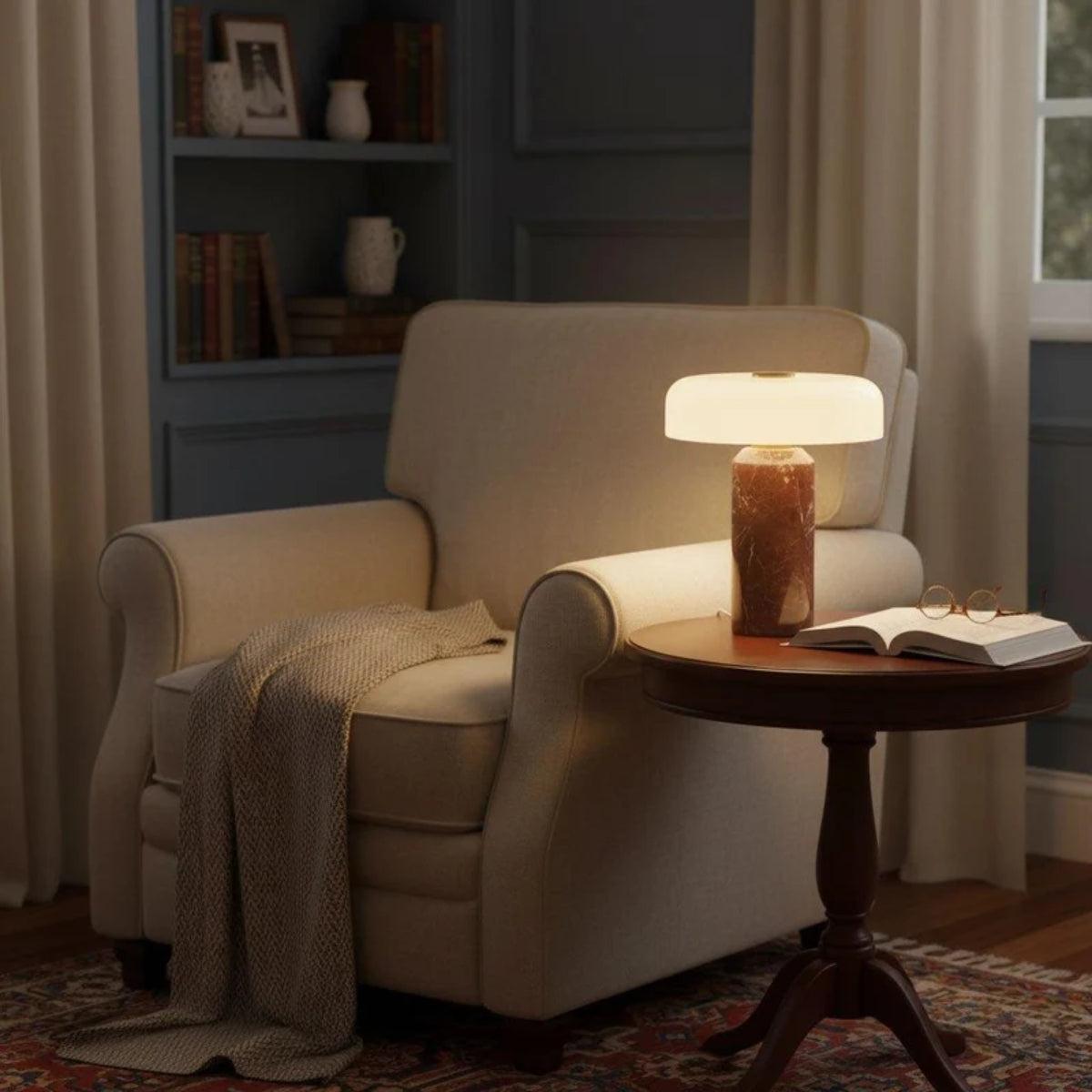 Marble Table Lamp With Opal Styled Shade