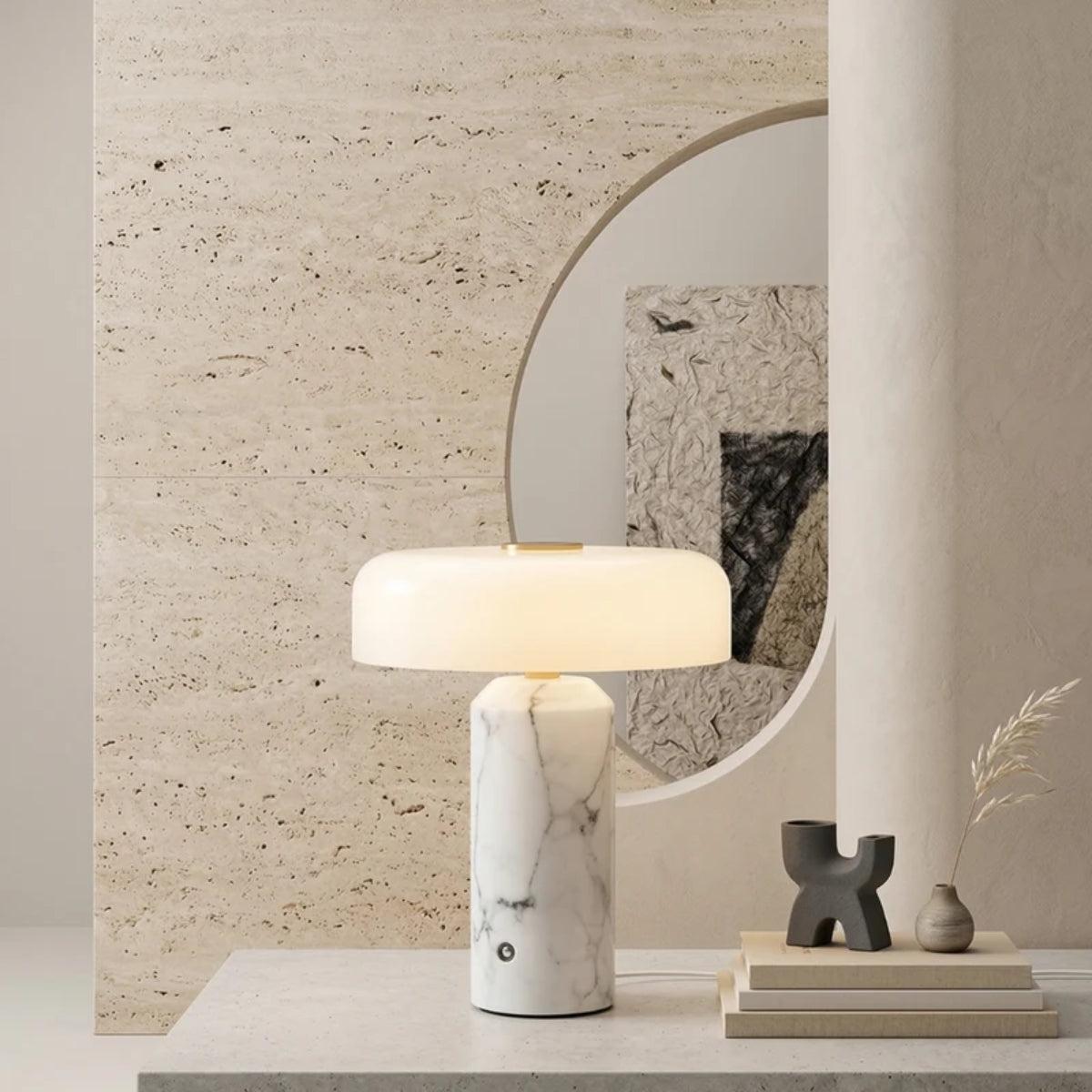 Marble Table Lamp With Opal Styled Shade