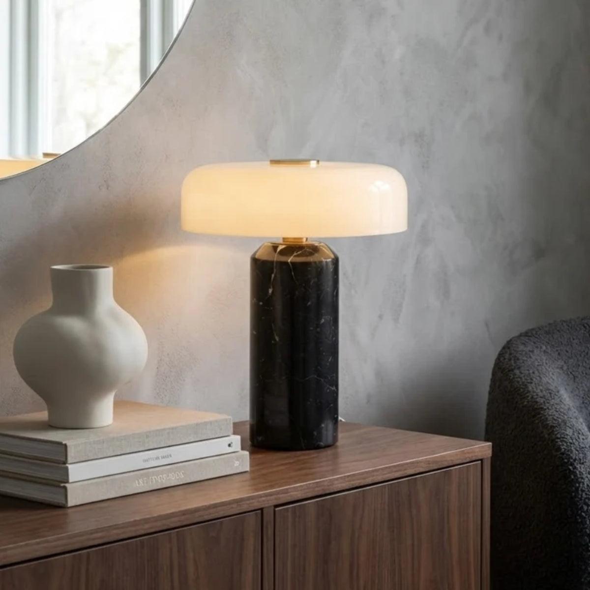 Marble Table Lamp With Opal Styled Shade