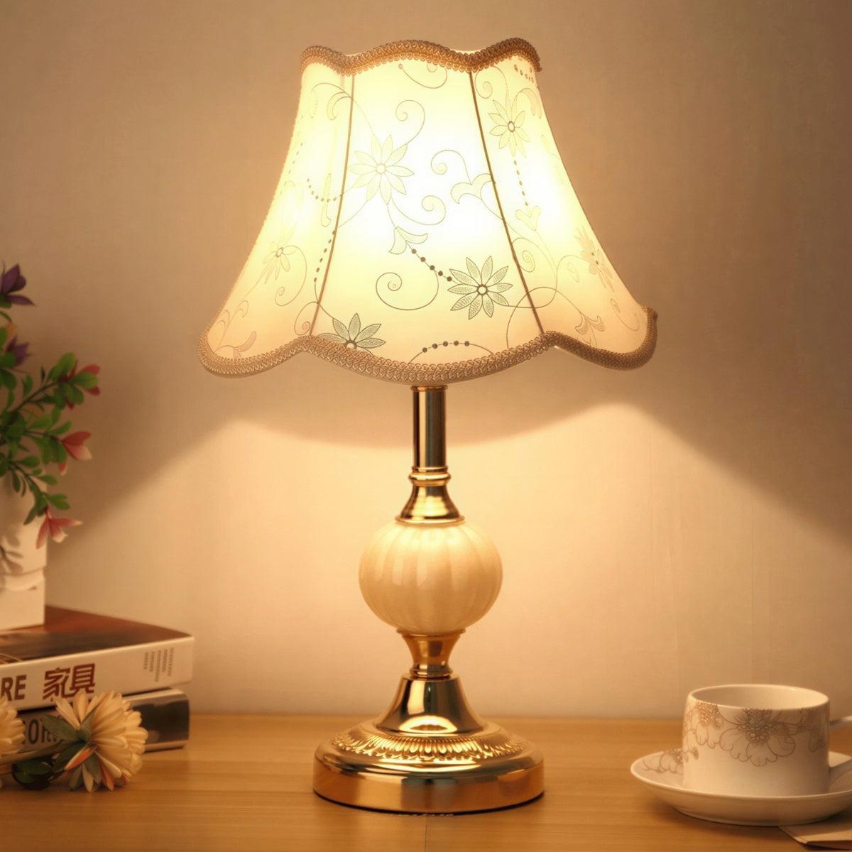 Mid Century Table Lamp With Vintage Scandinavian Design And Scalloped Shade