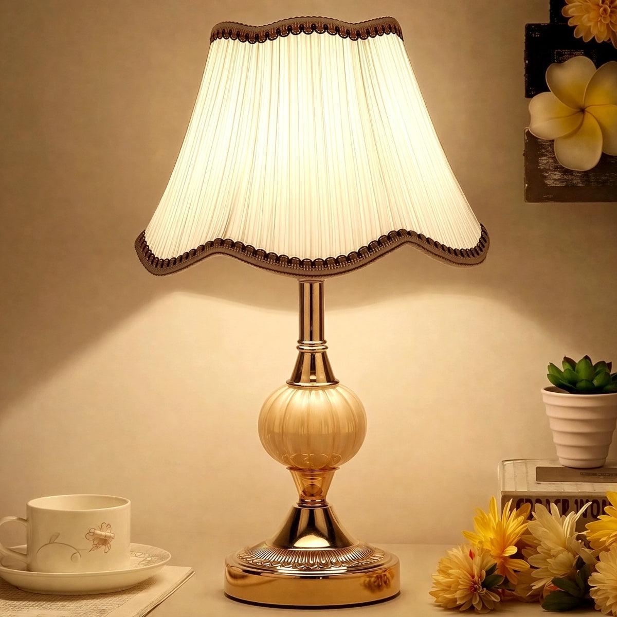 Mid Century Table Lamp With Vintage Scandinavian Design And Scalloped Shade