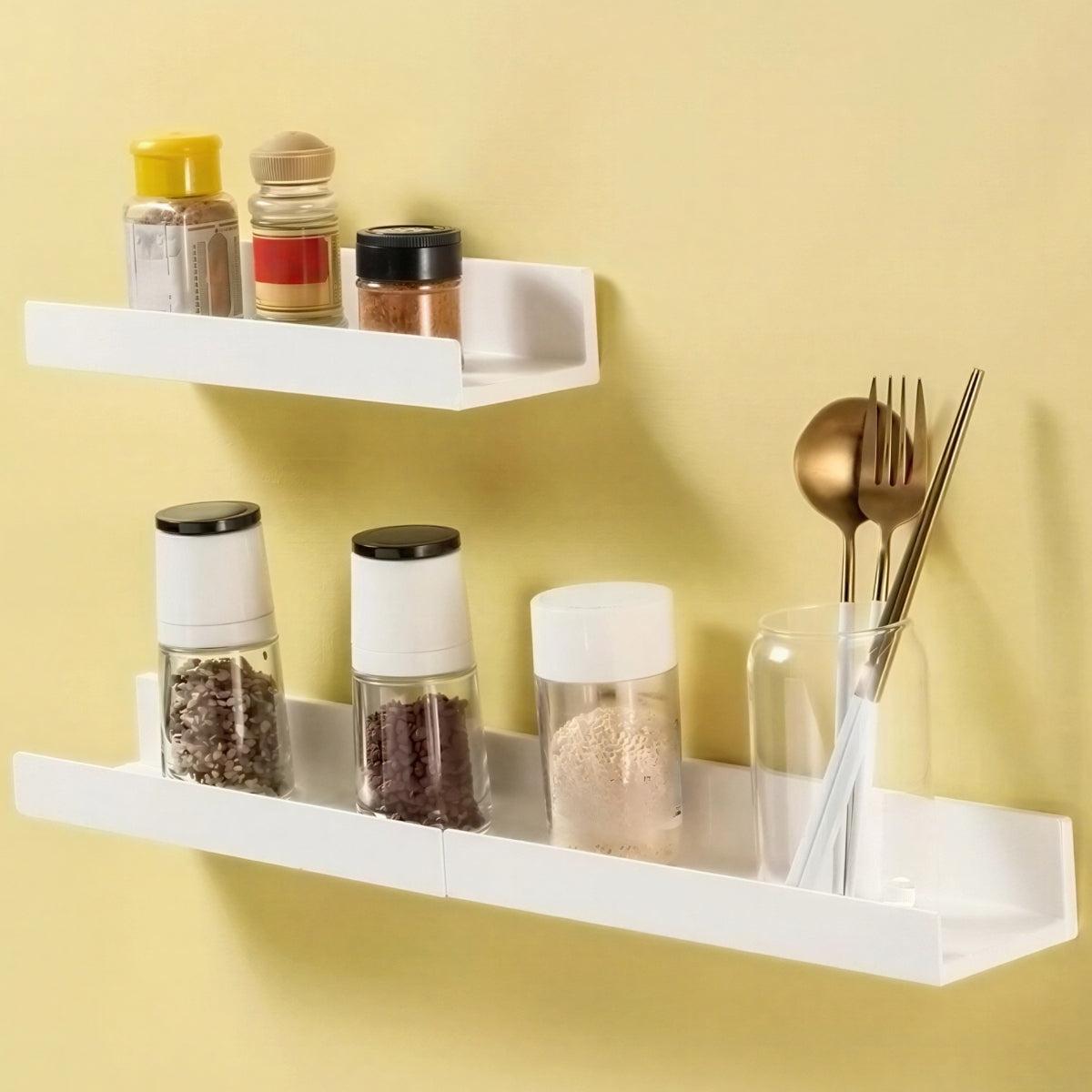 Minimalist Floating Wall Shelves With No Drill Adhesive Application