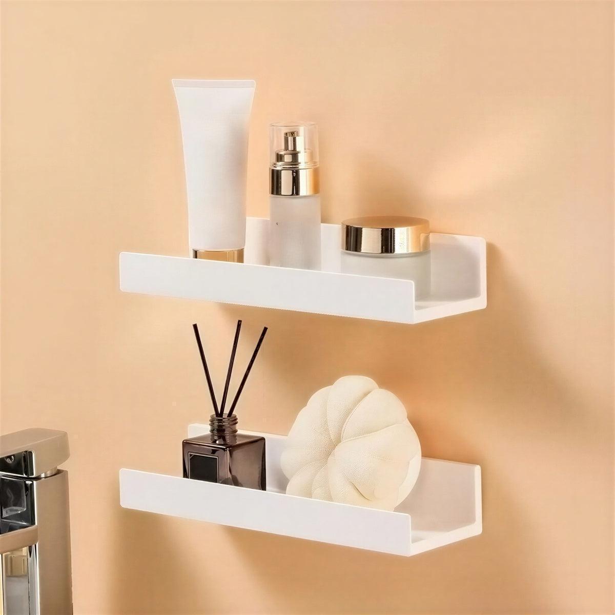 Minimalist Floating Wall Shelves With No Drill Adhesive Application
