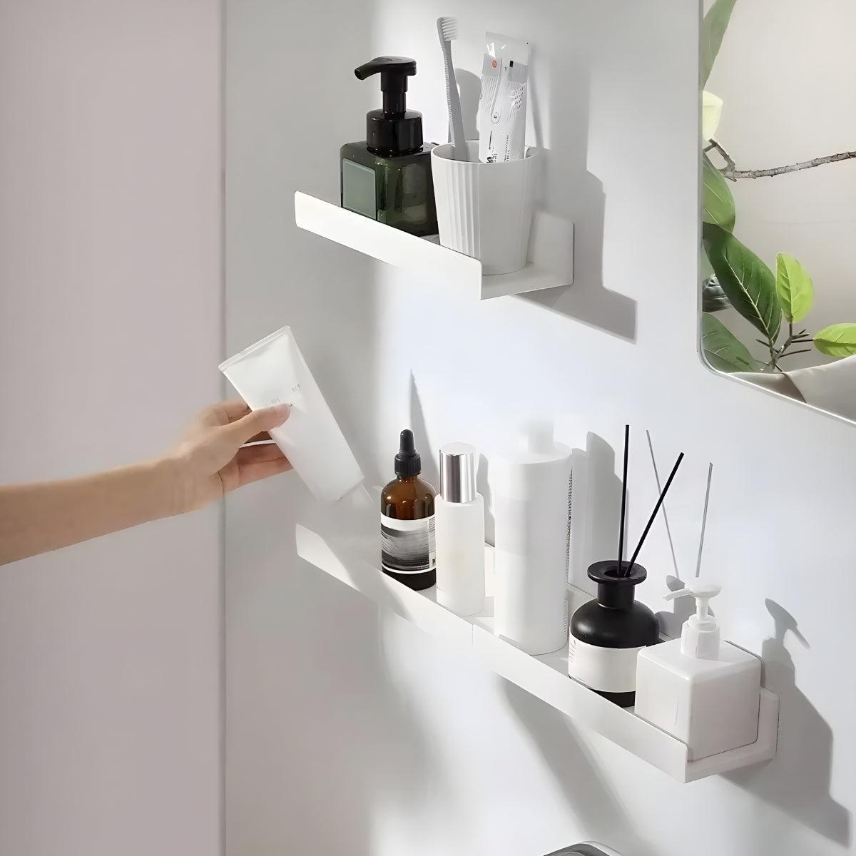 Minimalist Floating Wall Shelves With No Drill Adhesive Application