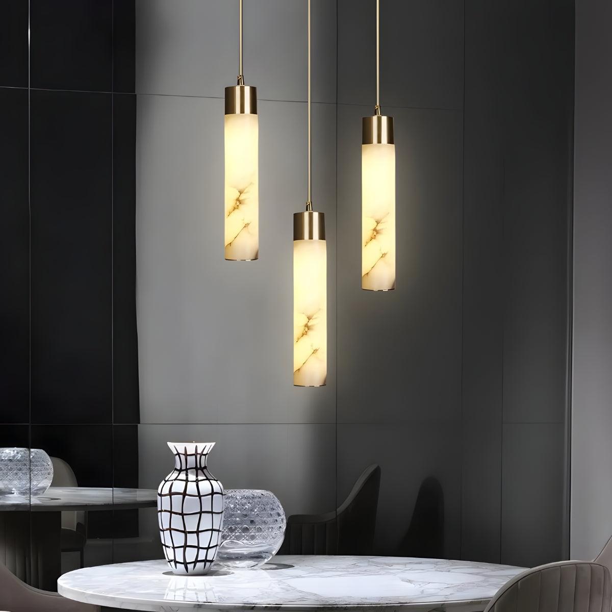 Modern Alabaster Ceiling Pendant Light With Marbled Detail And Brass Base
