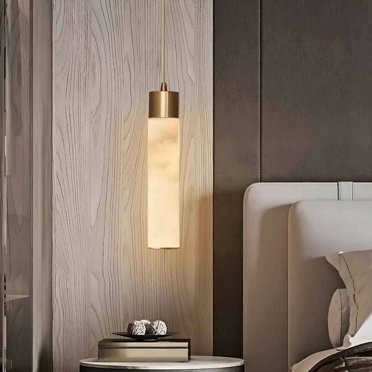 Modern Alabaster Ceiling Pendant Light With Marbled Detail And Brass Base