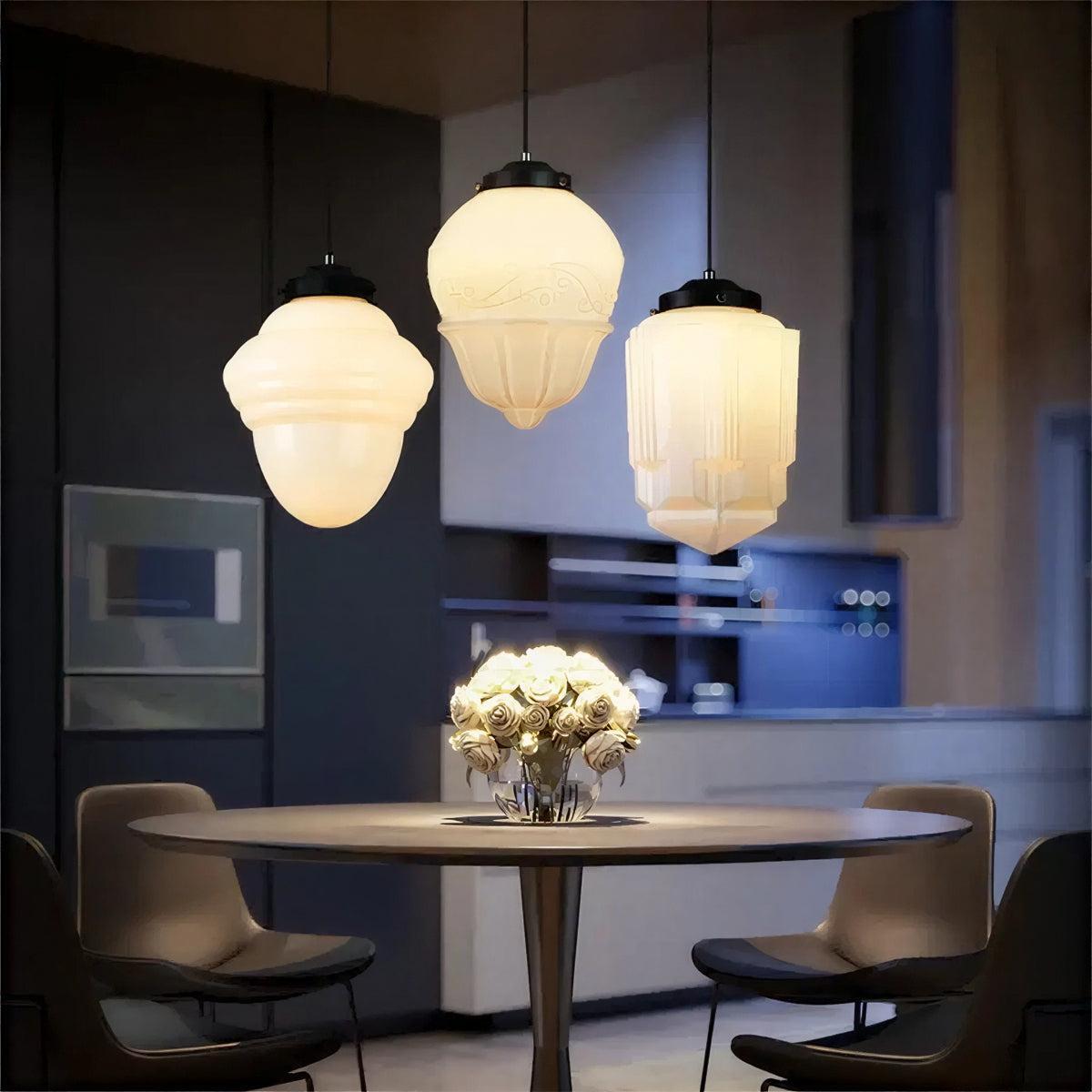 Modern Ceiling Pendant Light With Hanging Geometric Frosted Shade Fixture